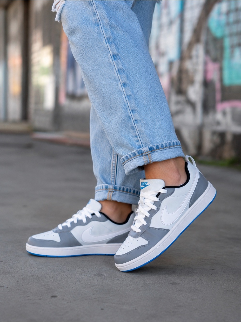 Nike Court Borough Low Recraft Gray White Blue Sneakers US 7Y EU 40 Women’s 8.5